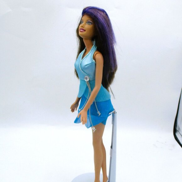Barbie Doll With 1999 Body & 2003 Head In Blue Halter Dress & Brown-Purple Hair - Picture 5 of 5
